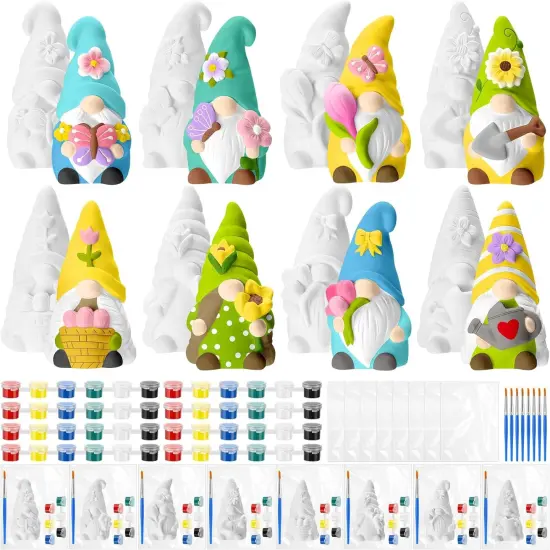 8 Pcs Spring Gnome Ceramics to Paint Ready to Paint Your Own Ceramic Gnome Statues DIY {6}
