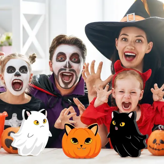 Halloween Cat Ghost Wooden Signs Pumpkin Decor - 3PCS {2}