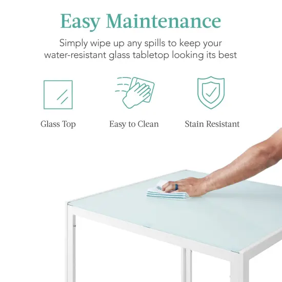 Best Choice Products 3-Piece Kitchen Dining Table Set w/ Glass Tabletop, 2 PU Leather Chairs White {5}