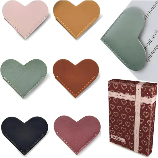 6pcs Leather Heart Bookmarks for Book Lovers Teachers Students {1}