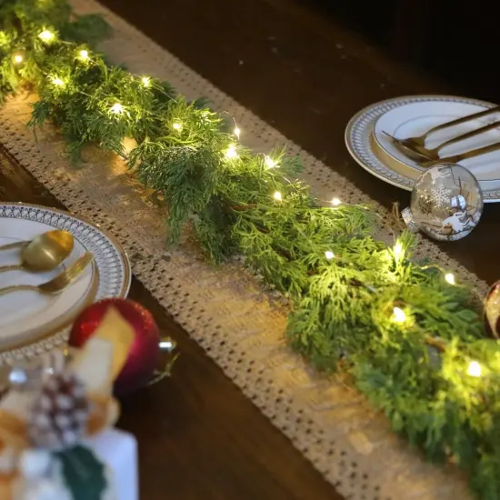 6.3FT Christmas 144 Branch Tips Cedar Garland with LED String Lights {2}
