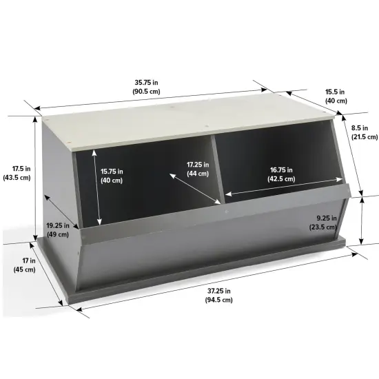 Badger Basket Two Bin Stackable Storage Cubby Charcoal/White {4}