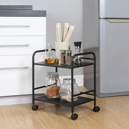 2-Tier Metal Rolling Utility Cart &ndash; Mobile Storage Shelf with Caster WheelsC Black {4}