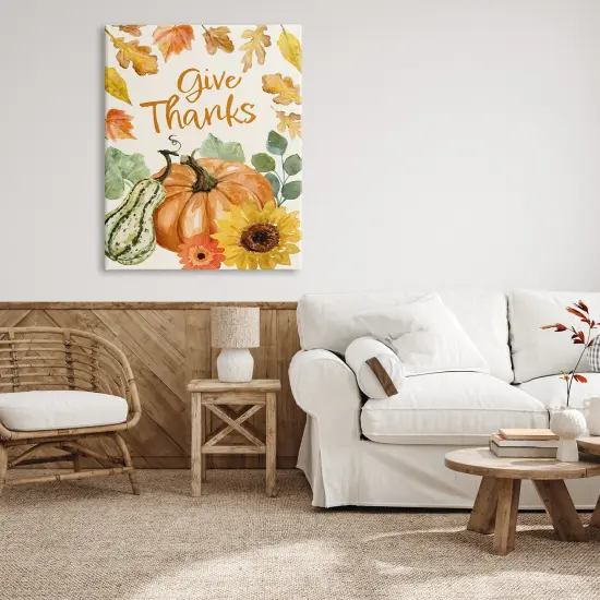 Give Thanks Harvest Gourds Leaves Autumnal BorderCanvas Art {2}