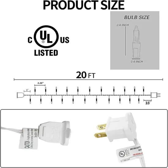 20FT 100 Count Incandescent Warm White Christmas Lights {2}