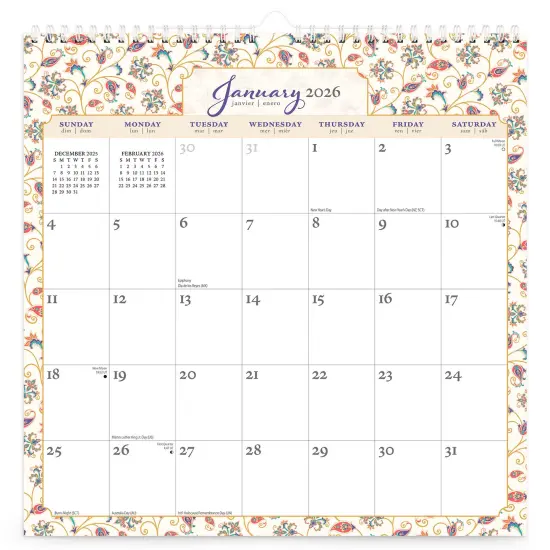 Tuscan Delight | 2026 12 x 12 Inch (Hanging) Monthly Square Wire-O Calendar | Sticker Sheet {1}