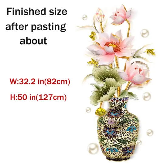 Dechom Chinese Style Lotus Flower Classical Vase Wall Sticker Pearl Living Room Art Wall Decals Home Entrance Backdrop Decoration {2}