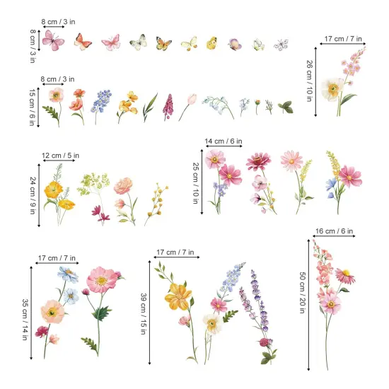 decalmile Flower Wall Decals Daisy Wildflower Grass Butterflies Wall Stickers Girls Bedroom Living Room Home Office Wall Decor {4}