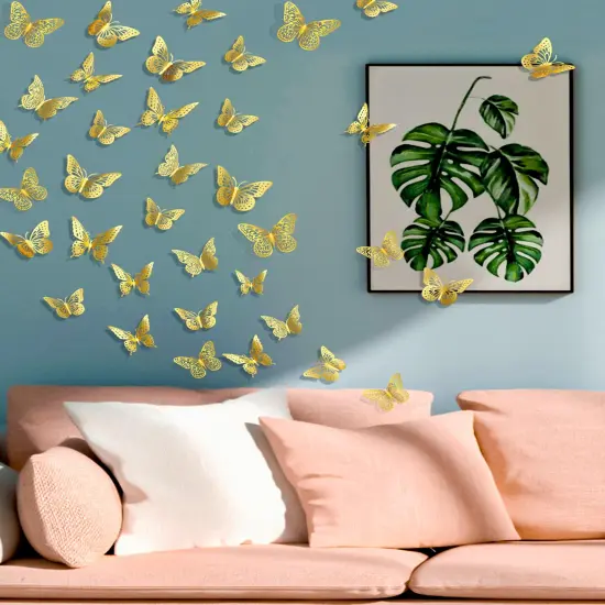 72Pcs 3D Butterfly Wall Decor, Gold Butterfly Fathers Day Decorations, 4 Styles 3 Sizes Removable Butterfly Room Decor Butterfly Wall Stickers for Birthday Party Garden Tea Cake Flower Decorations {5}