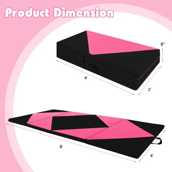 8 Feet PU Leather Folding Gymnastics Mat with Removable Zippered Cover and Hook and Loop Fasteners Heart Pink {4}