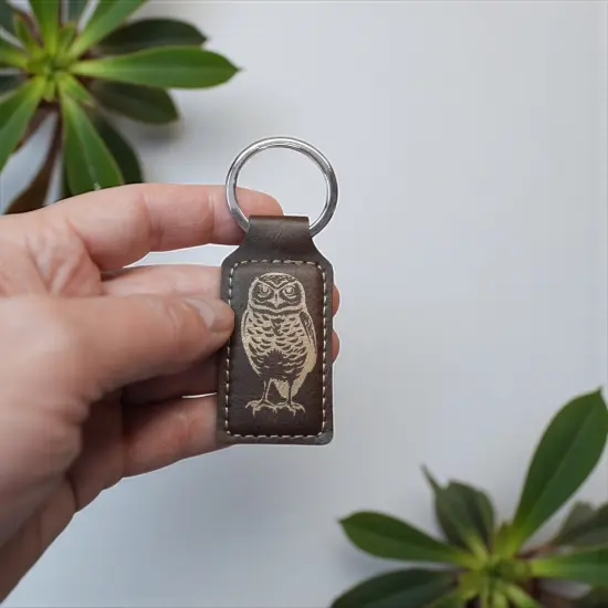 Keychain - Rectangle - Burrowing Owl - Leather Pink/Black {6}