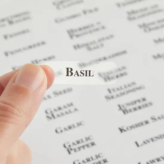 Talented Kitchen 125-Pack Spice Labels Stickers, Clear Spice Jar Labels Preprinted for Seasoning Herbs, Kitchen Spice Rack Organization, Water Resistant (Black) {7}