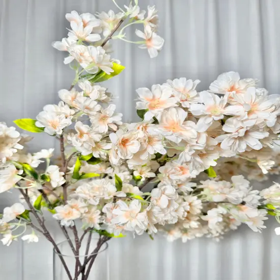 Japan Beige Nude Silk Cherry Blossom Flower Set of 3 Branches 40'' Inches {3}