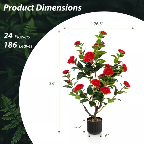 38" Faux Camellia Tree Artificial Floral Plant Fake Tree for Decoration Red {6}