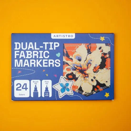 ARTISTRO 24 Fabric Markers - Dual-Tip Fabric Markers Permanent for Clothes - No Bleed Fabric Pens for T-Shirts, Bags, Textile, Canvas, and more (Brush Tip and Fine Tip) {3}
