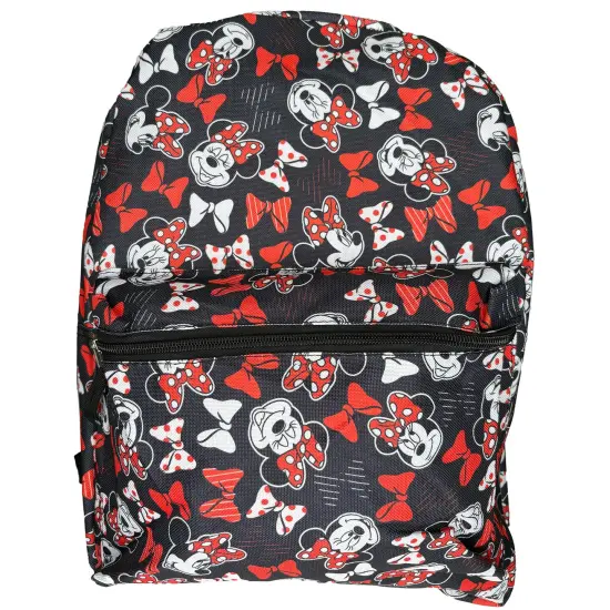 Minnie Mouse & Bows All Over Print Black and Red 16" Backpack with Front Pocket {3}