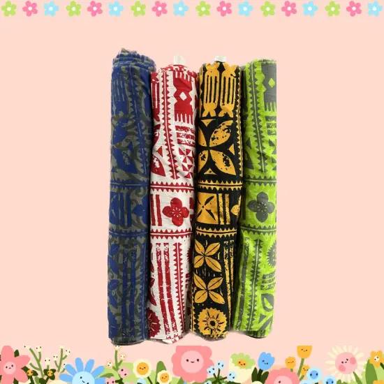 1 Yard Tapa 100% Cotton Light Barkcloth Fabric 45 Inches Width Lime Green & Gray {2}