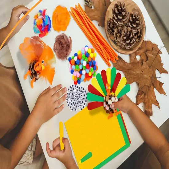 20 Sets Thanksgiving Turkey Craft Kit for Kids - Fall Pinecones {4}