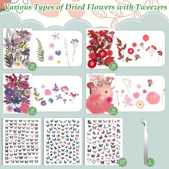 500 PCS Dried Flowers Butterfly Stickers {3}