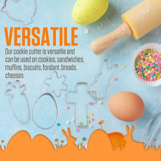 Easter Cookie Cutters 10 Piece - Stainless Steel, Butterfly, Rabbit, Flower, Egg, Shamrock, Bunny, Carrot, Side Rabbit, Cross, Chock Shapes, Food Safe, Animal Cookie Cutters {2}