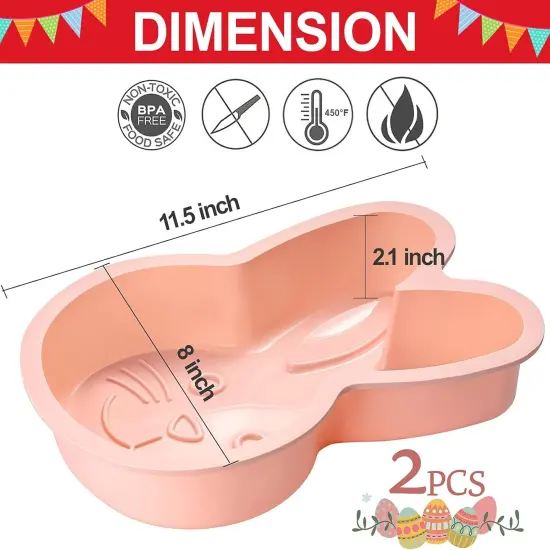 Bunny Mold 2 Pack Silicone Bunny Cake Pan, Children's Day Rabbit Cake Baking Pan Large Breakable Bunny Chocolate Molds Cute Silicone Cake Trays for Baby Shower Birthday {3}