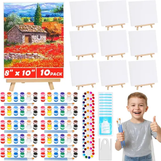 10Pack 8x10 Inch Canvas and Easel Set for Adults {1}