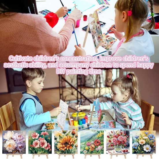 12 Sets Pre Drawn Canvas Kit with Design Easel and Brushes (Flower) {5}