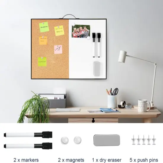 Small Whiteboard Cork Board - 12" X 16(Black- Half Cork & Half Whiteboard) {4}