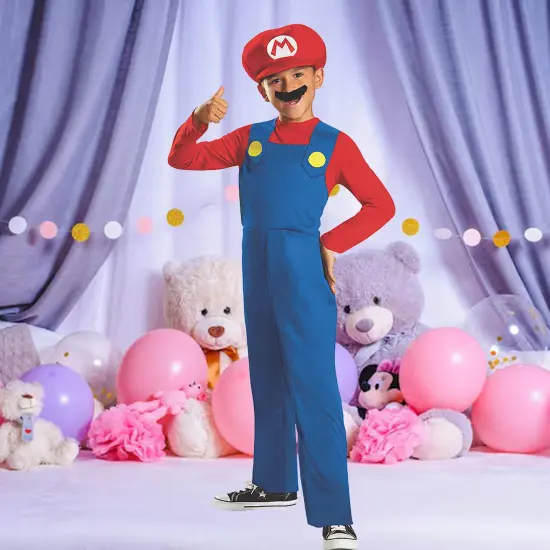Boys Super Mario Costume with Hat and Mustache Set {1}