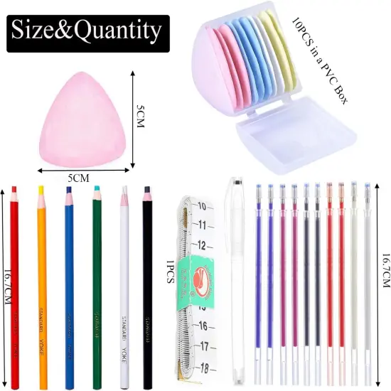 Sewing Tools Kit - 20Pcs Tailors Chalk, 6Pcs Fabric Pencils,and 10Pcs Heat Erasable Fabric Markers {2}