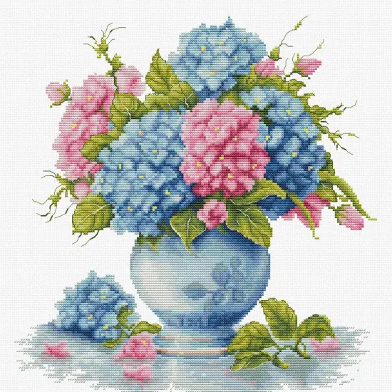 Vase with Hydrangea B7033L Counted Cross-Stitch Kit {1}
