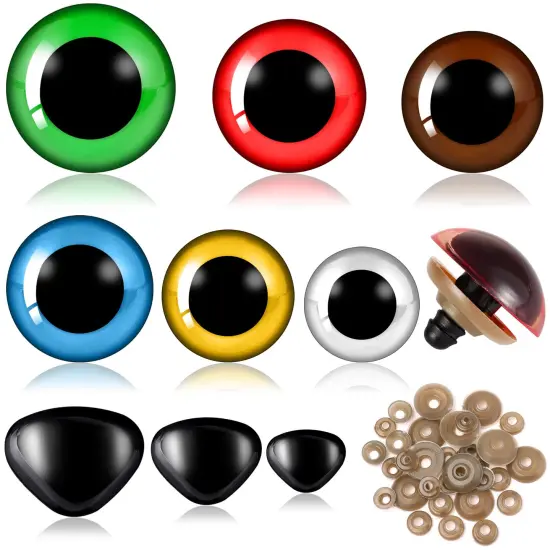 UPINS 180 Pieces 12-30 mm Large Safety Eyes and Nose with Washers for Amigurumi Stuffed Animal Eyes Plastic Craft Doll Crochet Eyes for DIY of Puppet, Bear, Toy Making Supplies (Assorted Colors) {1}
