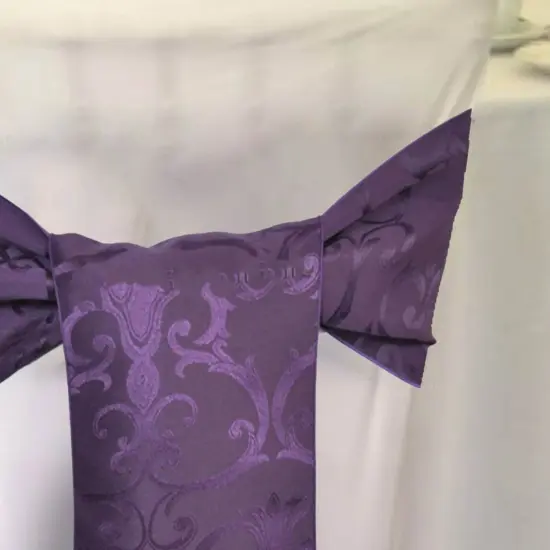 10 Pieces Eggplant Damask Jacquard Chair Sashes, 7.5"x108" Elegant Versailles Pattern Polyester Decor {3}