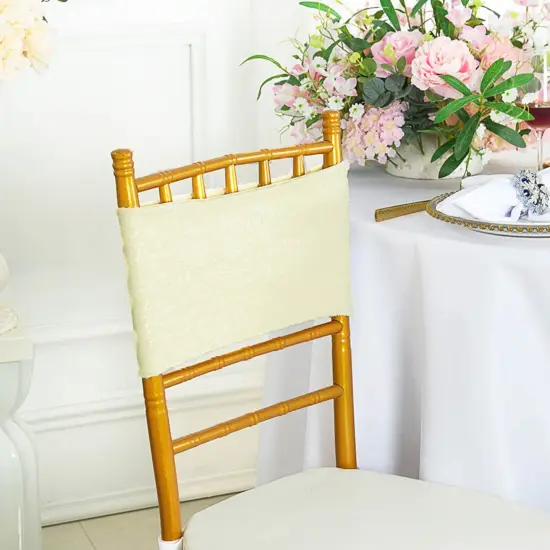 10 Pieces Luxurious Ivory Sequin Stretch Spandex Chair Bands 7 x 13 Inches {2}