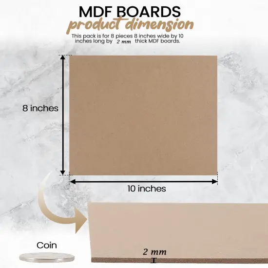 (8-Pack) CalPalmy 8” x 10” MDF Boards - 2mm Thick Boards for Carpentry, Interior Design, Hobby Crafts, and More - with Smooth, Unfinished Sides and Sanded Edges {6}