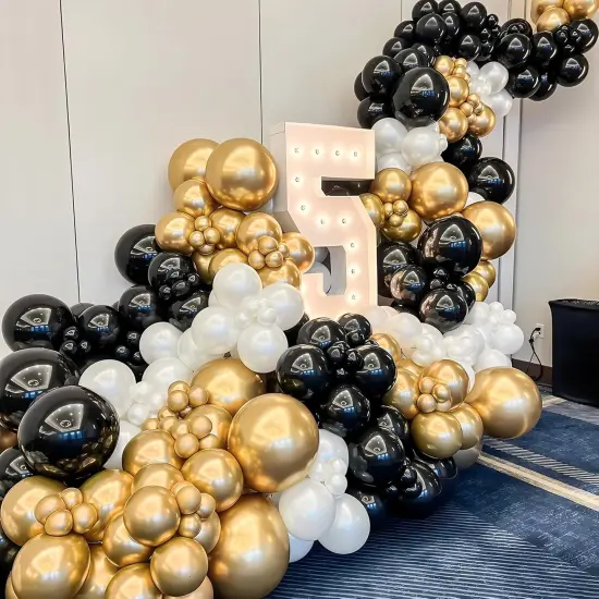 Black and Gold Balloons Arch Kit, 120 Pcs Black Metallic Gold Balloon Garland, 18 12 10 5 Inch Latex Balloon {4}