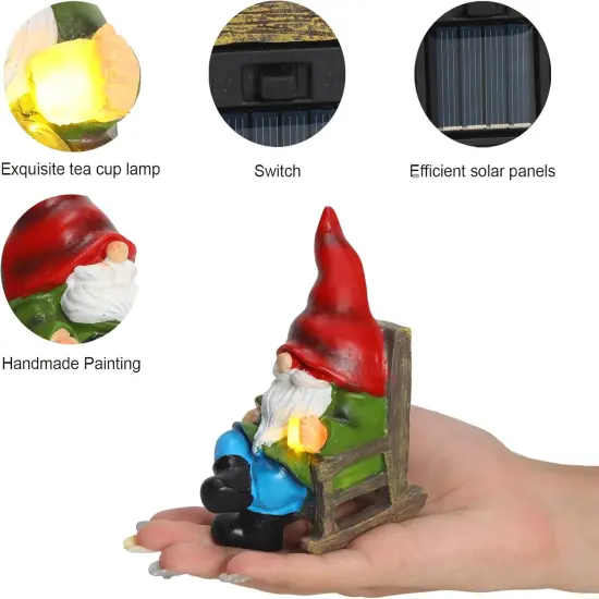 Garden Gnome Statue Solar Light Miniature Outdoor Decor Gnome Figurine for Outdoor Indoor Home Lawn Yard Balcony Porch Patio {3}