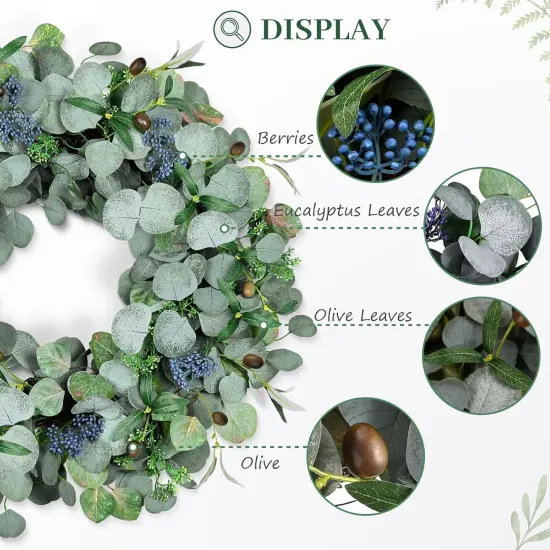 Wreath with Olive Leaves and Berries , Handmade Green Spring wreath {3}