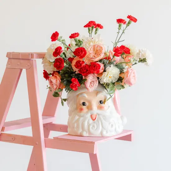 SANTA HEAD VASE CONTAINER RED {6}