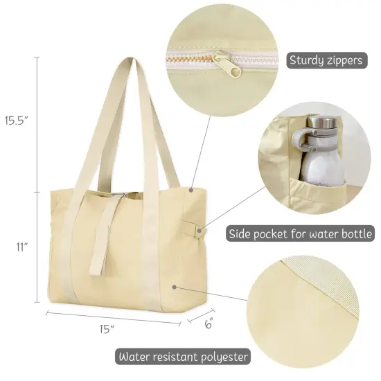 Wrapables Sporty Yoga Tote Bag, Gym, Work, Overnight and Travel Bag, Cream {2}