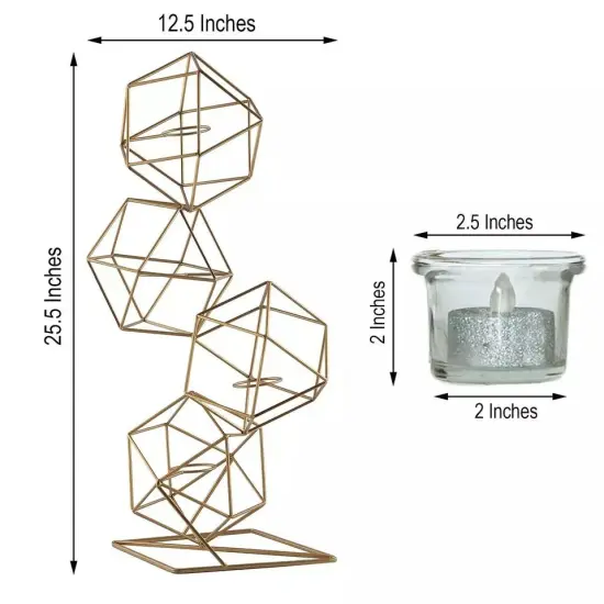 25.5" tall Gold Jointed Geometric Stand Glass Votive Candle Holders Centerpieces {2}