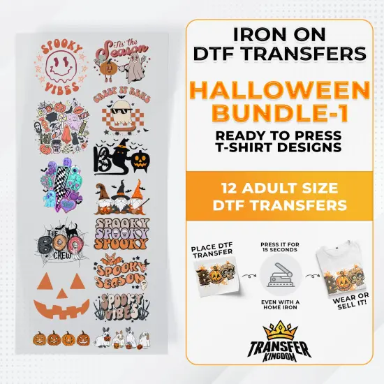 Iron on DTF Transfer Halloween Bundle 1 - 12 Best Seller T-shirt Designs Ready To Press {1}