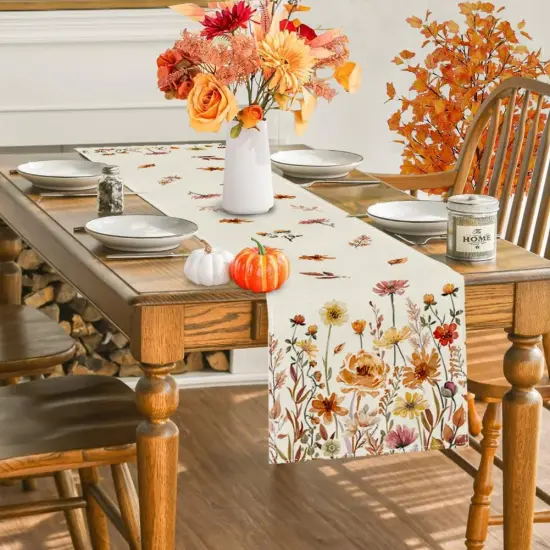 Fall Floral Table Runner 13x72 Inch, Autumn Fallen Leaves Decor- (Multicolor, 13" x 72") {2}