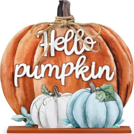 Thanksgiving Decoration Wooden Fall Hello Pumpkin Sign Autumn Pumpkin Table Decor 11 Inch {1}