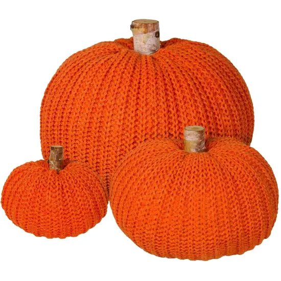 Set of 3 Faux Fall Decorative Orange Pumpkins Crochet {1}