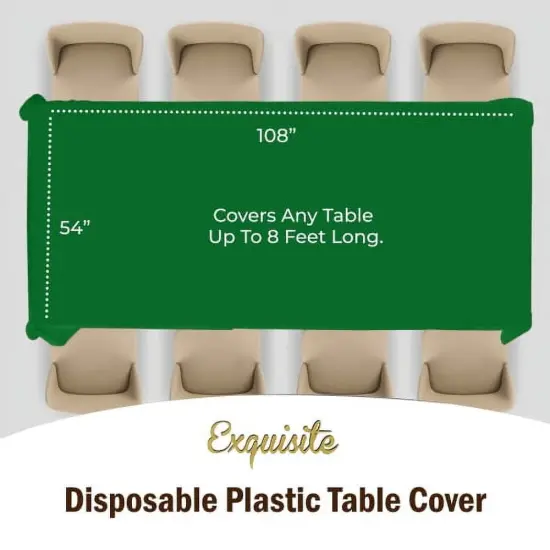 Exquisite 6-Pack Premium Plastic Tablecloth 54in. x 108in. Rectangle Plastic Table Cover Emerald {3}