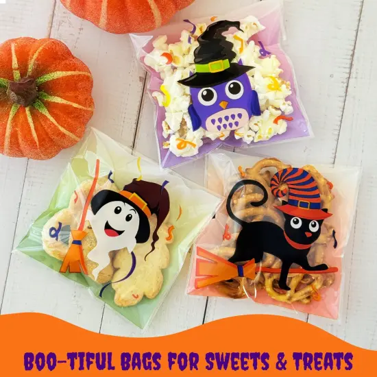 Wrapables Transparent Self-Adhesive 4" x 4" Candy and Cookie Bags for Party Favors, Trick or Treating (100pcs), Halloween {3}
