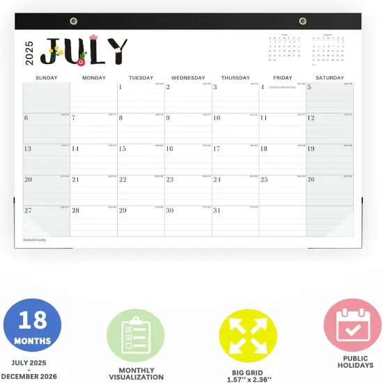 Desk Calendar 2025-2026 with Cover - 7 x 12 inch (Medium) - Black {5}