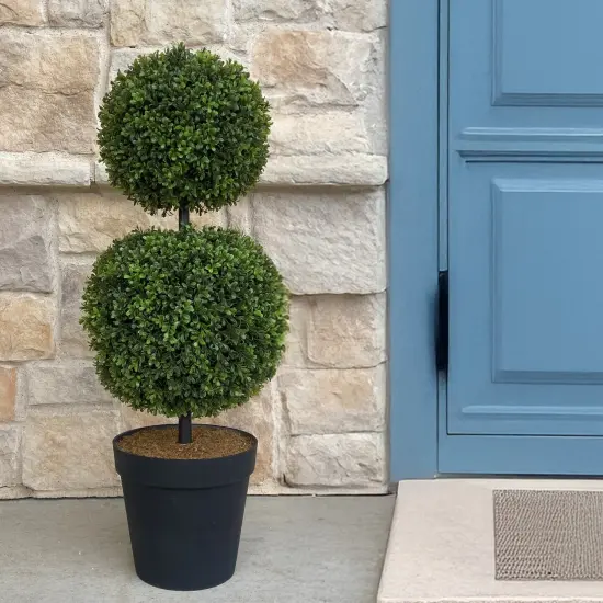 Haute Decor Adjustable Artificial Topiary - Includes 1 Artificial Boxwood Topiary for Front Porch - Adjust The Space Between Topiary Balls - Available in Triple or Double Styles {4}