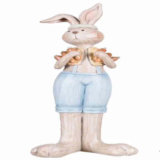 13.19" Standing Boy & Girl Easter Bunnies w/ Decorative Carrots Figure Figurine Set of 2 {3}